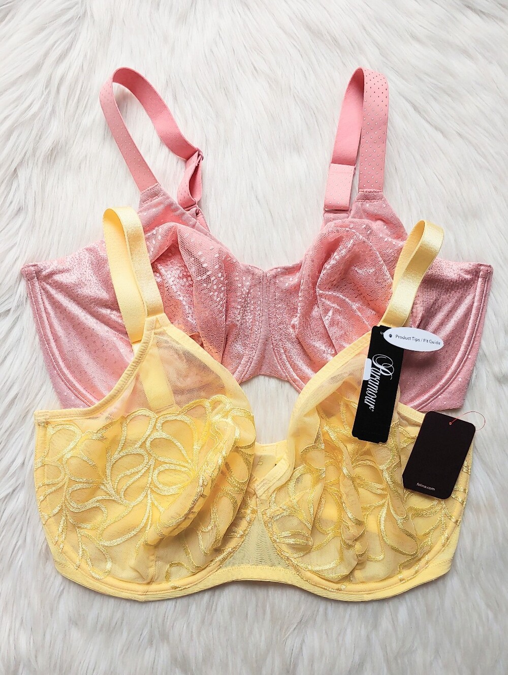 Wacoal & Felina/ Paramour Unlined Underwire Bras in Pink & Yellow 40H embroidery